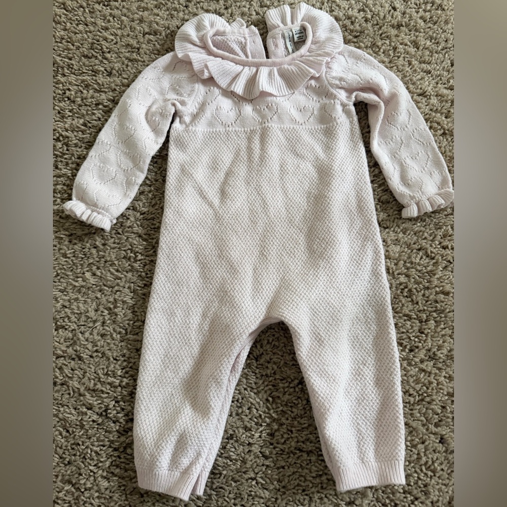 Janie and Jack light pink sweater one piece baby girl outfit hearts